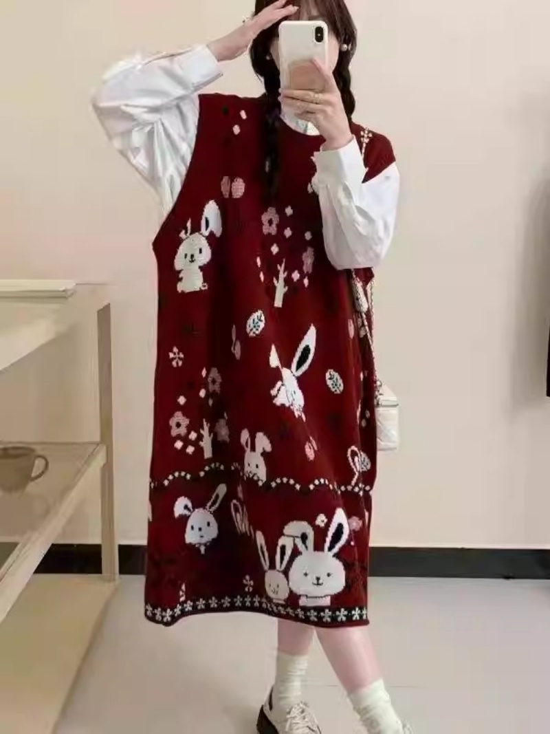 Winter Clothing Trends 2025 Women'S - Платье-свитер с рисунком ленивого мультфильма, платье-жилет,